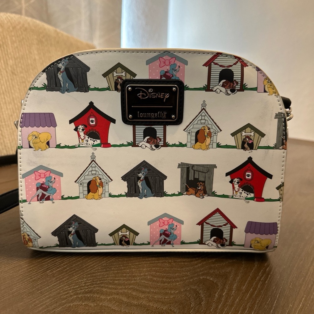 Loungefly Disney Dog Houses AOP Crossbody Bag Purse‎ Lady Tramp Dalmatian